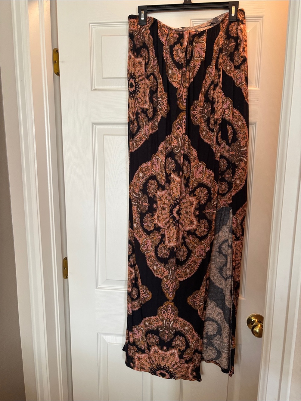 NWT Free People Black Maxi Skirt with Pink Paisley Medallion Print(shorts under)